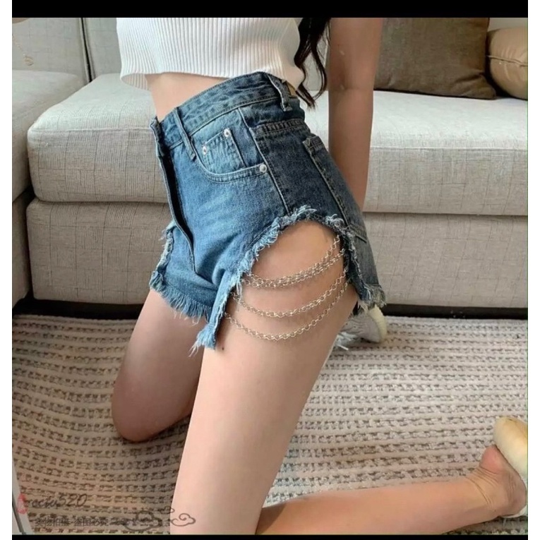quần short jean rách xích hình thật - carotshop