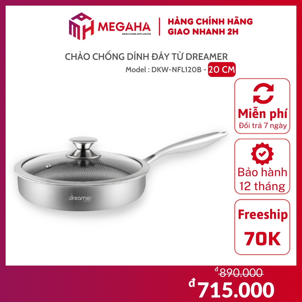 Chảo chống dính đáy 20cm, 24cm, 26cm, 28cm DREAMER DKW-NFL120B - MEGAHA