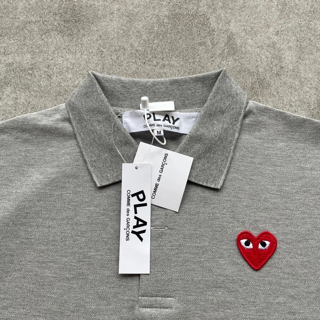 Play CDG Áo Thun POLO Ngắn Tay Thêu Hình Trái Tim Phong Cách Cổ Điển