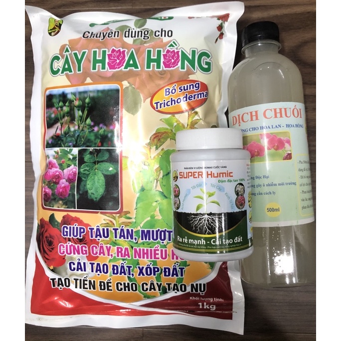 Bộ 3 Món Chuyên Dùng Cho Hoa Hồng - Dịch Chuối Humic Phân Bón Hữu Cơ