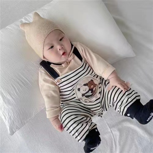 Bộ Áo Liền Quần Dài Tay Hai Dây Thời Trang Xuân Thu Cho Bé Trai + Gái