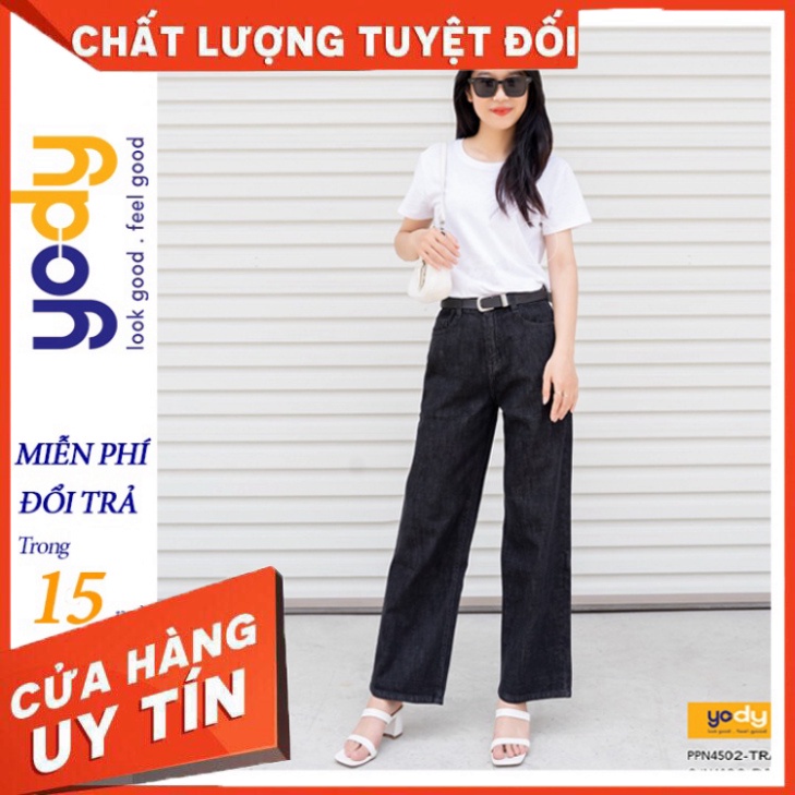 Quần jean Nữ cạp cao ống rộng Chính Hãng YODY Quần bò Nữ Ống Suông - QJN4022 - SIÊU HOT