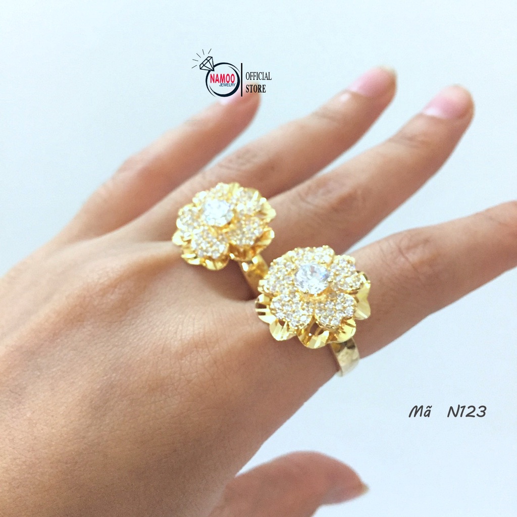 Nhẫn Hoa Nữ Đính Đá Bản Lớn N123 Xi Vàng