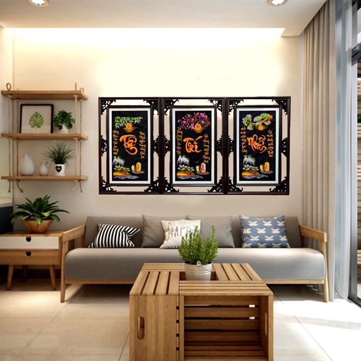 Tranh treo tường phòng khách,  Tranh thêu Tâm Trí Nhẫn thành phẩm