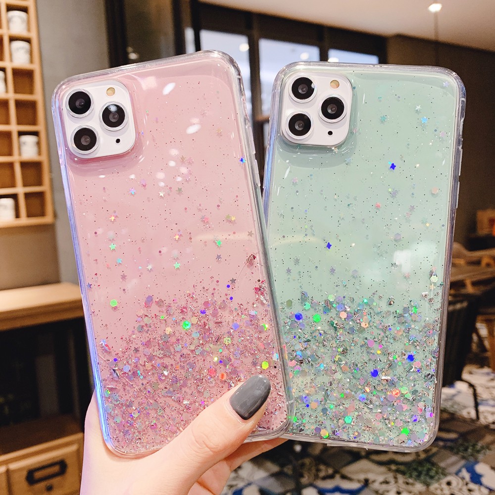 OPPO A37 A57 A39 A59 F1S A71 A83 A7 A5S A92S A52 A72 A92 A91 A8 F15 F11 Pro F9 F7 F5 Bling Sequins Star Glitter Phone Case Soft Clear TPU Back Cover