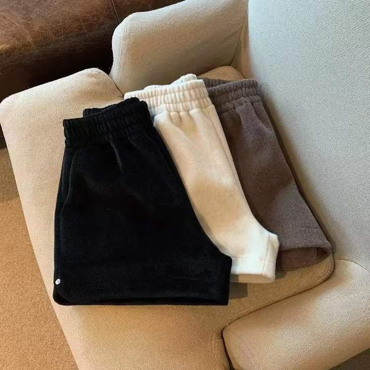 Quần short RENJIANVSHENG len trơn ống rộng thời trang đơn giản