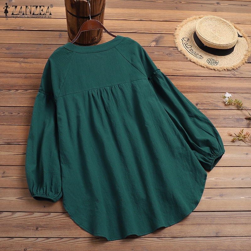 Zanzea Áo Nữ Tay Dài Phồng Cổ Chữ V Thời Trang Châu Âu