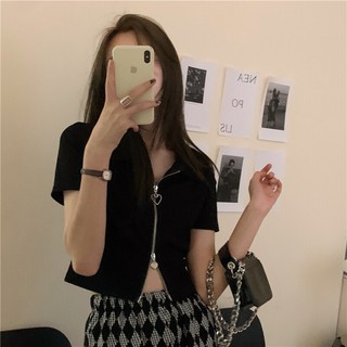 Áo croptop polo kéo khoá
