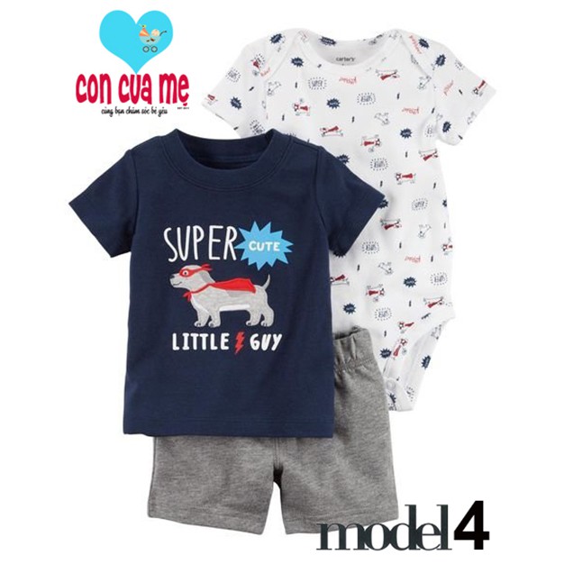 Set 3 món áo T-shirt + quần short + bodysuit Carter bé trai xuất xịn sz 6-24 tháng