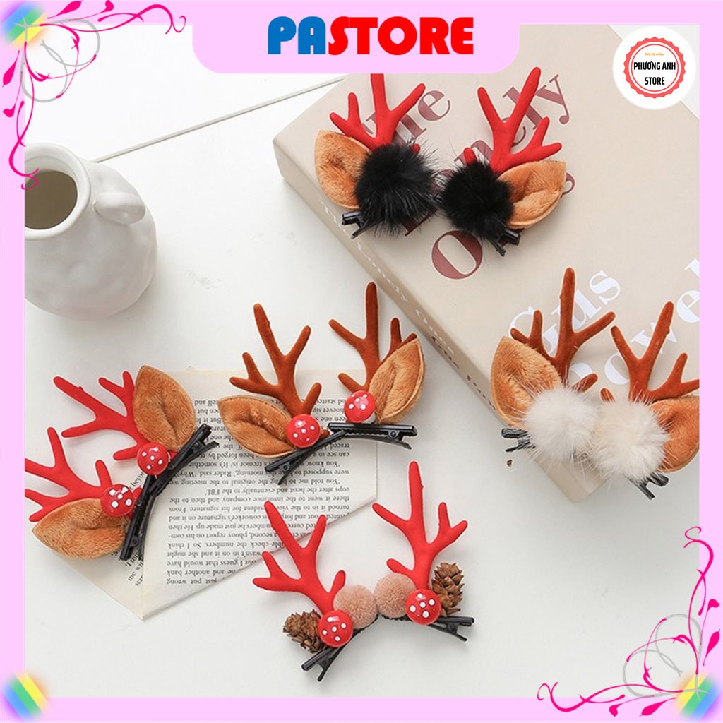 Set 2 kẹp tóc Noel Giáng sinh sừng tuần lộc phối phụ kiện lung linh ngộ nghĩnh cho bé và phải nữ.