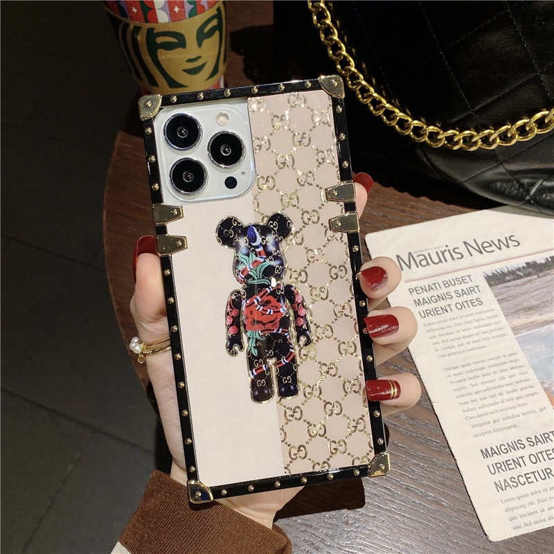 Ốp Điện Thoại Hình Vuông In Hình Gấu Hoạt Hình Cho iphone 15 14 13 12 11 pro max xs max 6s 7 8 plus