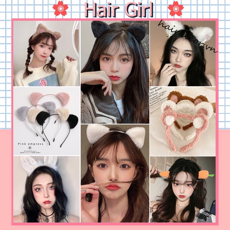 Cài tóc vải ren phối tai mèo retro thời trang