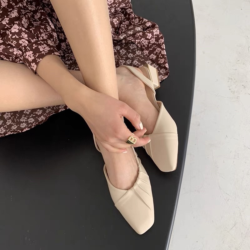 [SẴN HÀNG] Giày bệt nữ đế vuông cao 3cm sandals hở gót mùa hè phong cách Hàn Quốc