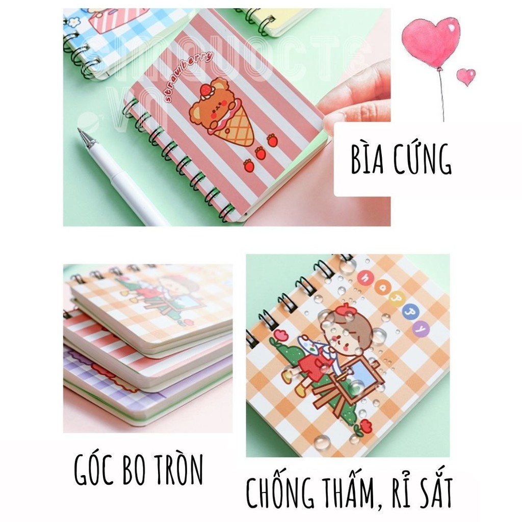 Sổ bìa cứng gáy lò xo chống thấm hoạ tiết đáng yêu ST52