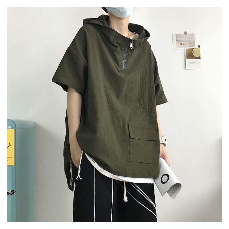 Áo Thun Tay Ngắn Dáng Rộng Cổ Cao Thời Trang Mùa Hè Cho Nam Và Nữ