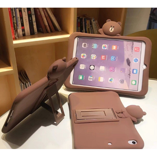 Ốp máy tính bảng bằng silicon họa tiết gấu nâu giá đỡ iPad Case 9.7 2017 2018 Air 1 2 Mini 1 2 3 4 Pro 10.2 10.5 2019
