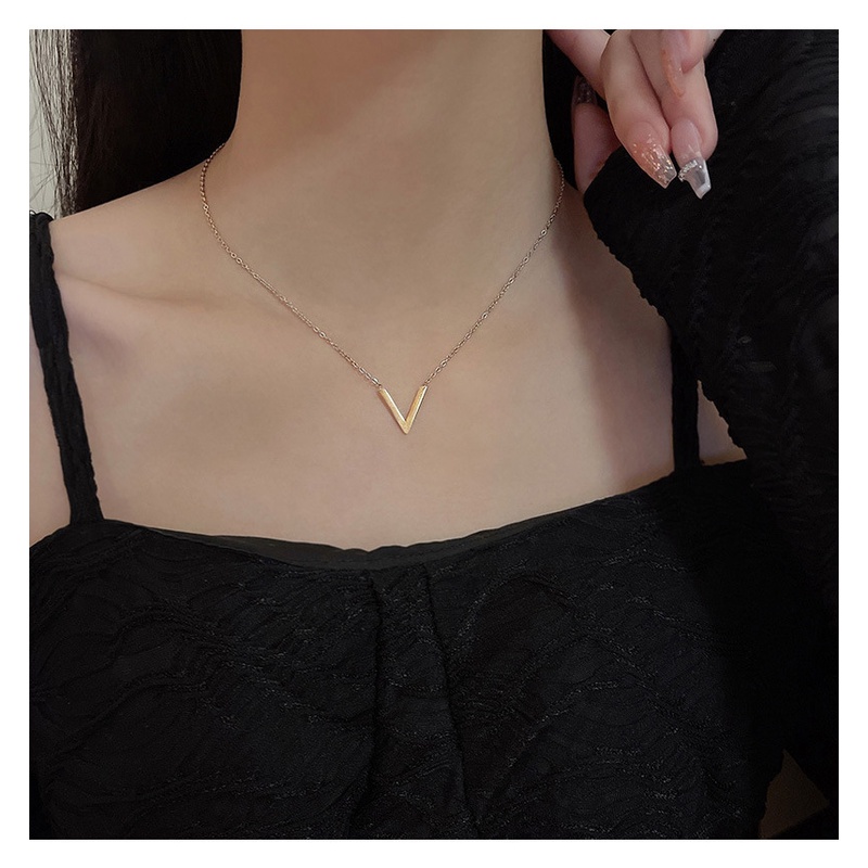 Vòng cổ Mặt Chữ V Màu Vàng Hồng 2022 Thời Trang Cho Nữ