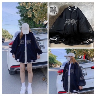 Áo khoác Bomber gió lót nỉ bo đen trắng dập chữ- Áo Khoác Unisex