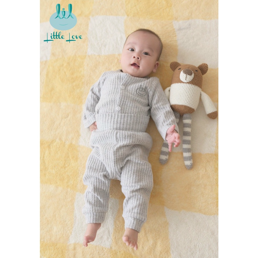Bộ len tăm cho bé sơ sinh Little Love dài tay len mỏng kiểu dáng cài chéo, cài thẳng, body, size cho bé 0 9 tháng tuổi
