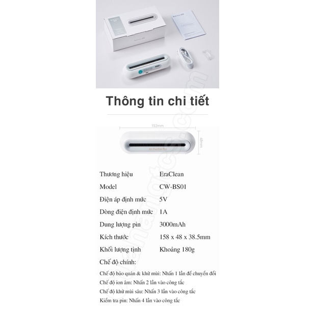 Máy khử mùi tủ lạnh thông minh XM EraClean Max CW-BS01