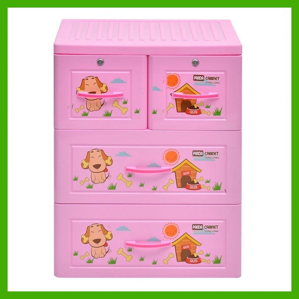 Tủ nhựa Panda 3 tầng 4 ngăn có khóa Song Long đựng quần áo- chọn màu, họa tiết ngẫu nghiên