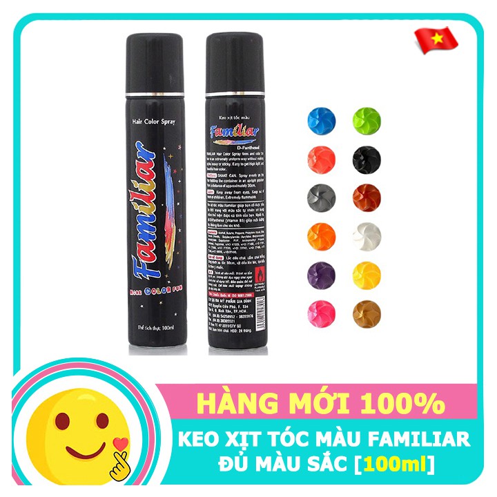 Keo Xịt Tóc Màu Tạo Kiểu Nhuộm Tạm Thời Tại Nhà FAMILIAR 100ml 20 Màu Sắc Lựa Chọn - MMTV