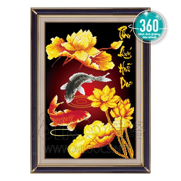 tranh đính đá cá sen vàng