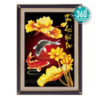 Tranh đính đá cá sen vàng