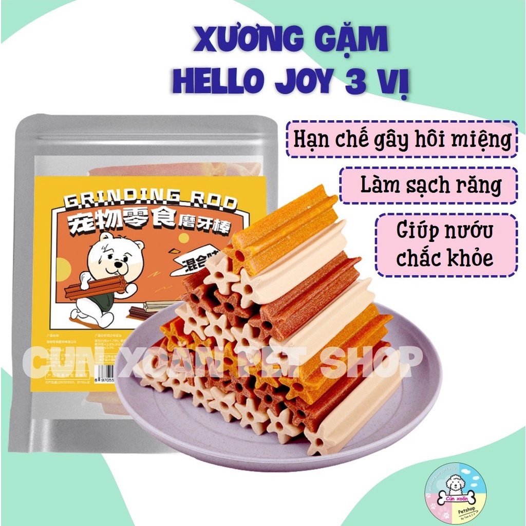 Xương gặm sạch răng cho chó Hello Joy (mix 3 vị Bò/Cá/Sữa) (Túi 220g)