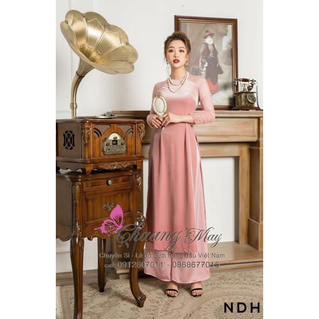Áo dài nhung Hồng Tây ⚡ FREESHIP ⚡ Màu áo dài ngọt ngào, đẹp sang chảnh kèm quần