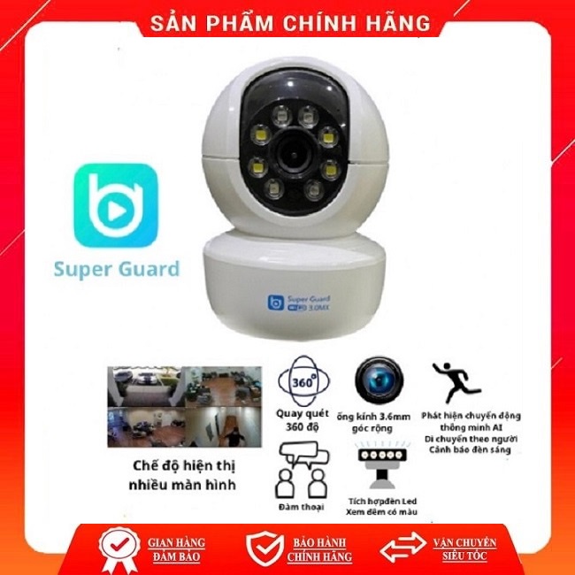 Camera Wifi thông minh Super Guard siêu nét, góc rộng đàm thoại 2 chiều, ban đêm có màu