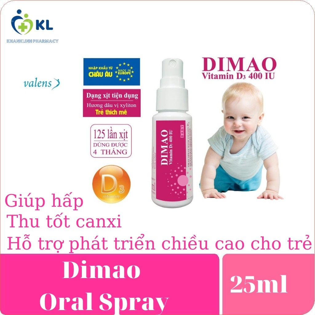 Dimao - Vitamin D3 dạng xịt 400IU, nhập khẩu châu âu, hiệu quả và hấp thu canxi tốt nhất cho bé