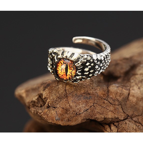 Nhẫn nam nữ tròn thời trang unisex Punstore màu bạc chất Titan đẹp đơn giản không gỉ - Nhẫn Mắt Rồng