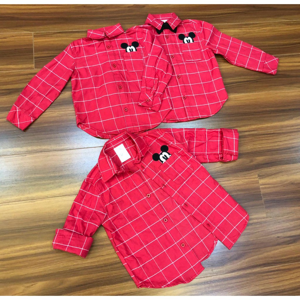 Áo sơmi kẻ đỏ Mickey Disney