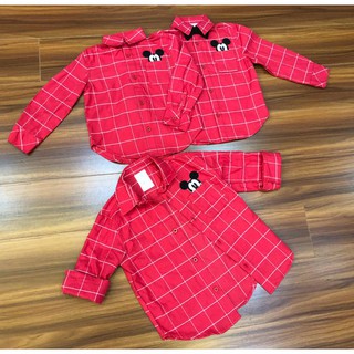 Áo sơmi kẻ đỏ Mickey Disney