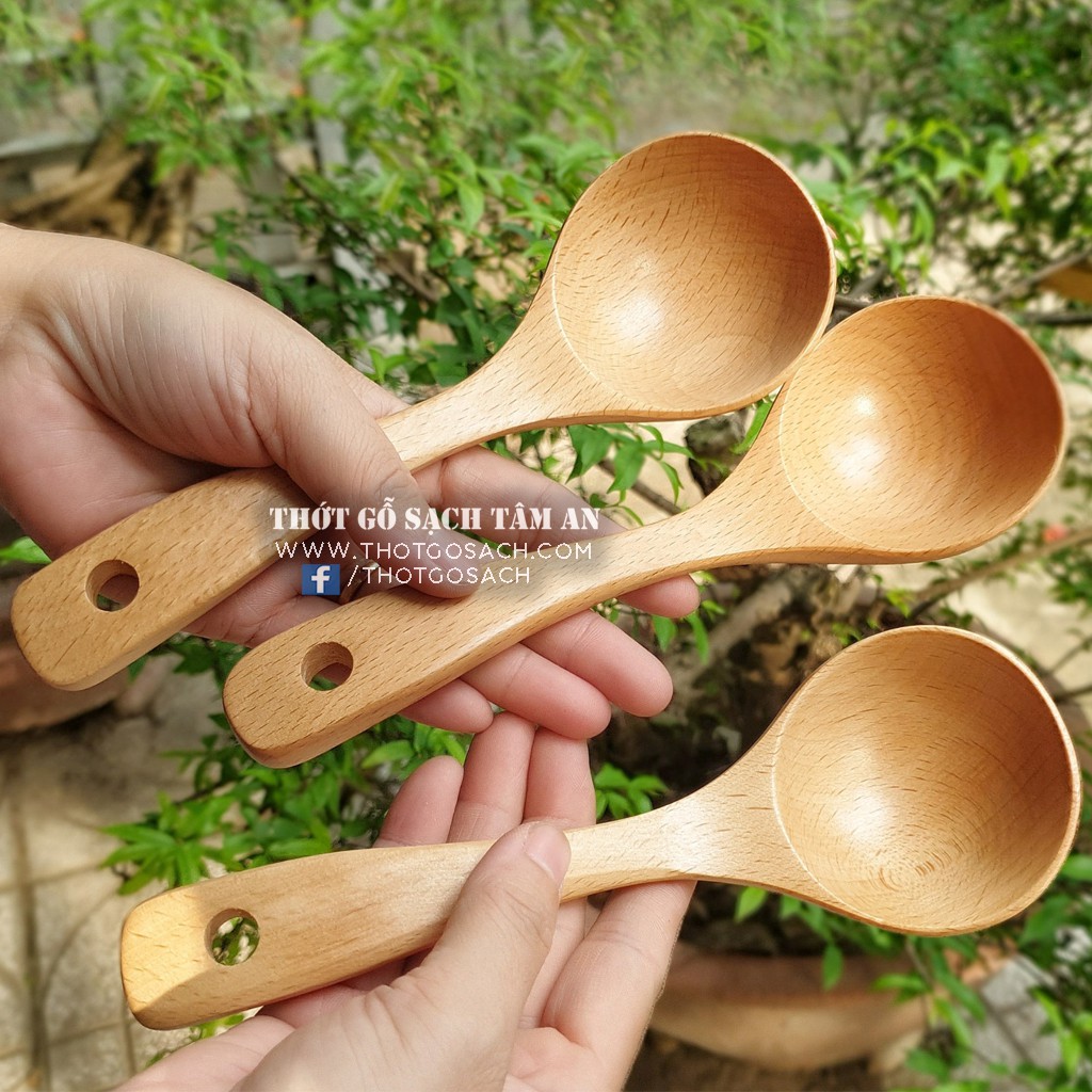 Muỗng Canh D19, Gỗ Beech Nguyên Khối, Dài 19cm