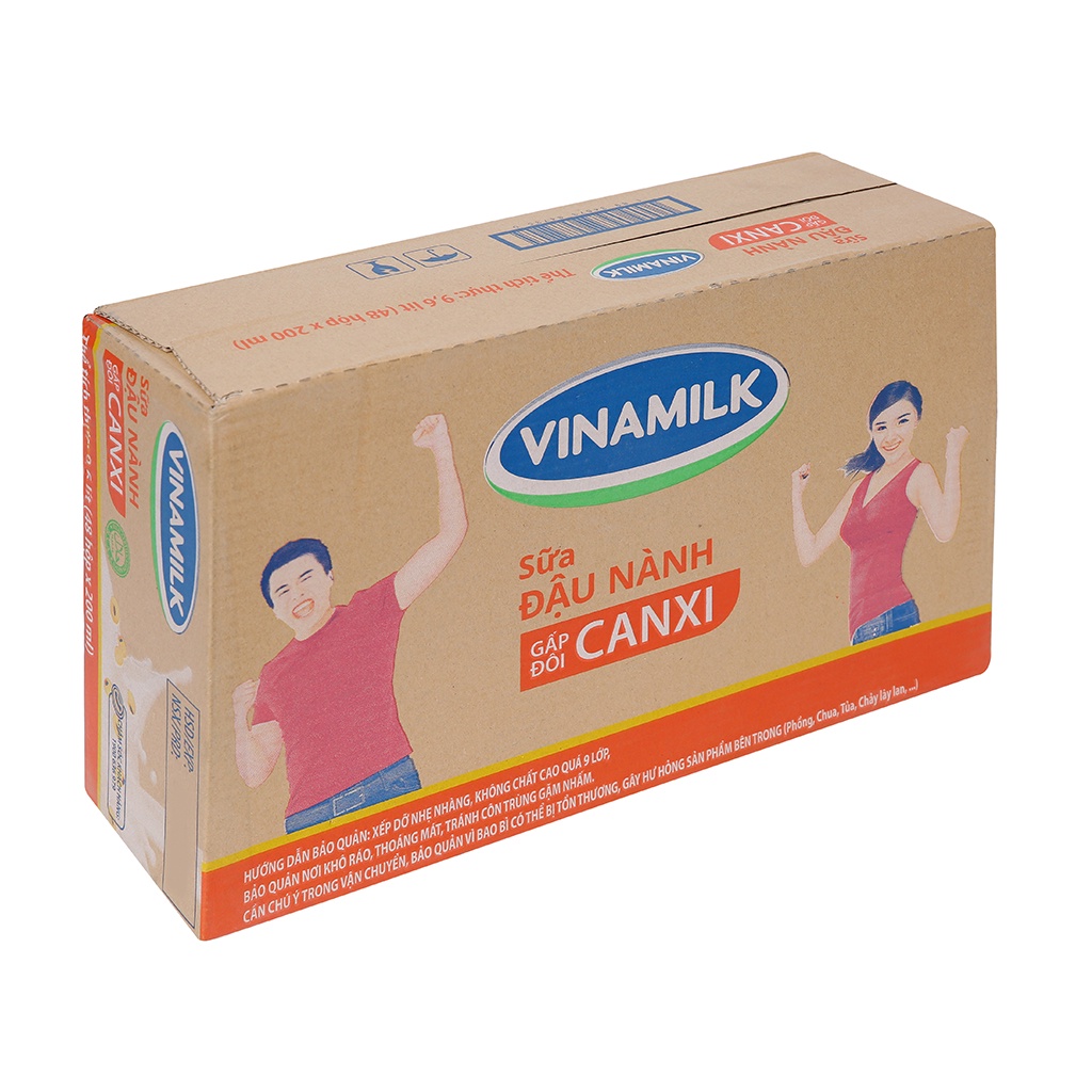 Sữa Đậu Nành Vinamilk gấp đôi Canxi 200ml - Thùng 48 Hộp