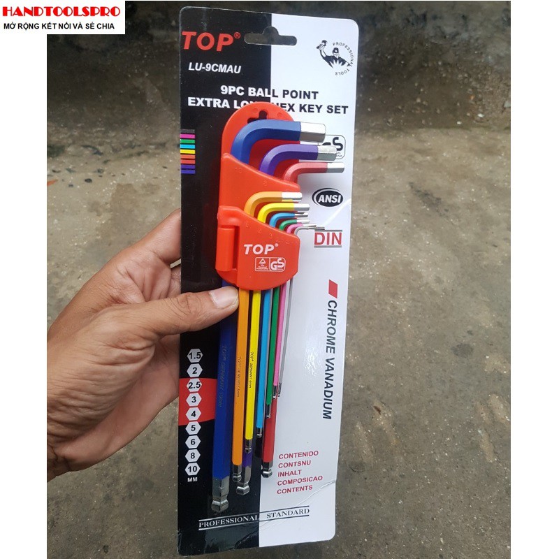 Bộ lục giác đầu bi 9 món dài 1.5-10mm thép C60  TOP LU-9CMAU