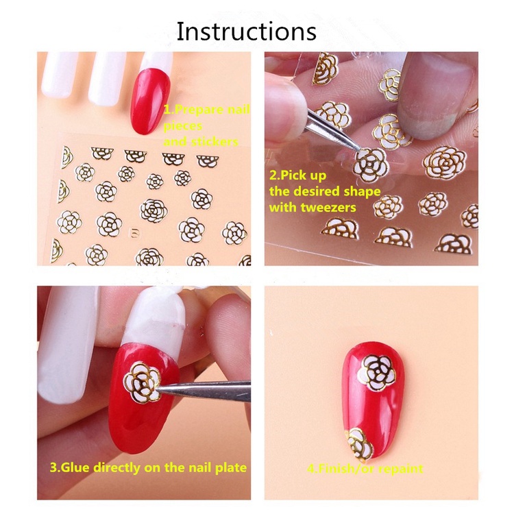 Miếng Dán Móng Tay 3D Màu Vàng/Bạc/Đen/Trắng
