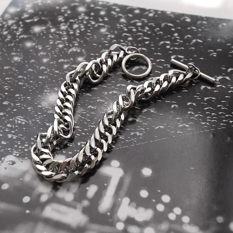 Vòng tay nam nữ mắt xích đôi 8mm chốt khoá OT Thép không gỉ phong cách Hip hop Đường phố