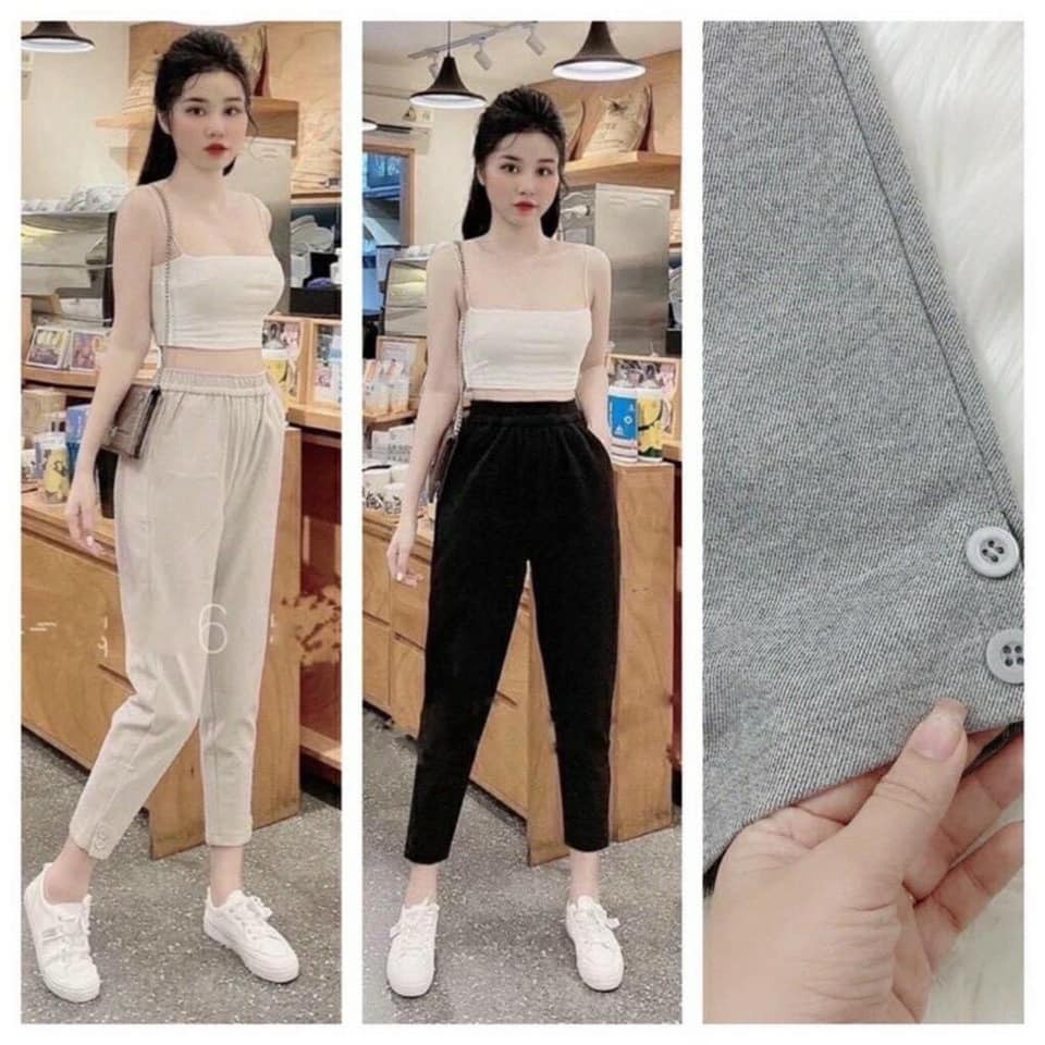 Quần bagging dạ chéo đính khuy