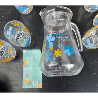 Bộ bình ly thủy tinh hoa văn ngẫu nhiên gồm bình nước 1300 ml và 6 ly thủy tinh 350 ml đáy kiểu múi