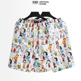 Quần short nam ngắn họa tiết PEANUTS 100% chất lụa chéo thoáng mát, ít nhăn - FEAER DENIM