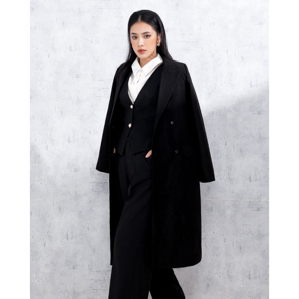 Áo Măng Tô Bassic ONMIX - Night Coat - Đen Trơn, Vải Dạ Hàn cao cấp