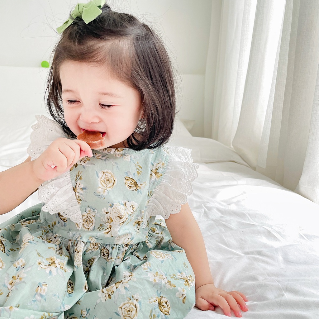 Đầm Công Chúa Phối Ren Hoa Dễ Thương Thời Trang Mùa Hè Cho Bé Gái