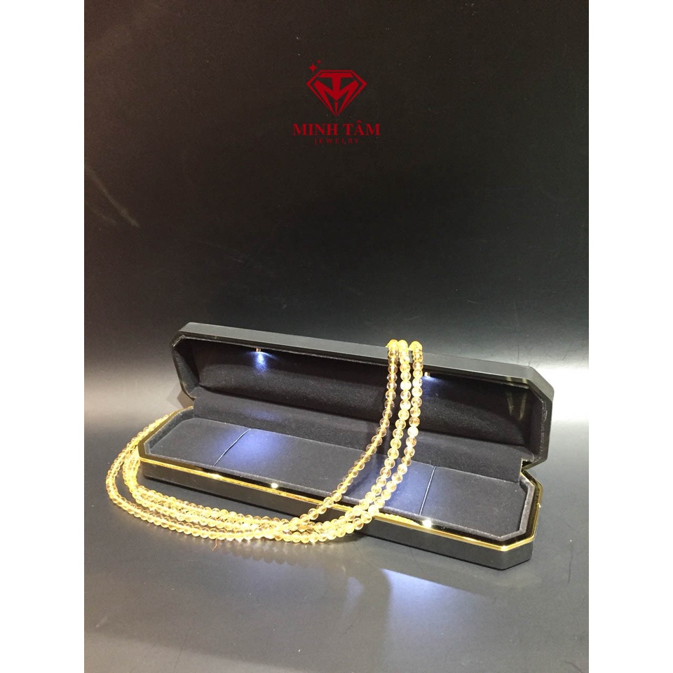 Hộp đựng dây chuyền chuỗi vòng cổ viền vàng có đèn led cao cấp Minh Tâm Jewelry