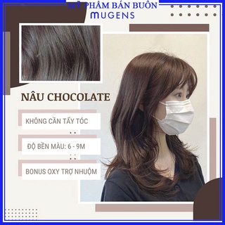 Thuốc nhuộm tóc màu nâu socola - nâu chocolate không tẩy tặng kèm oxy trợ nhuộm găng tay mũ ủ