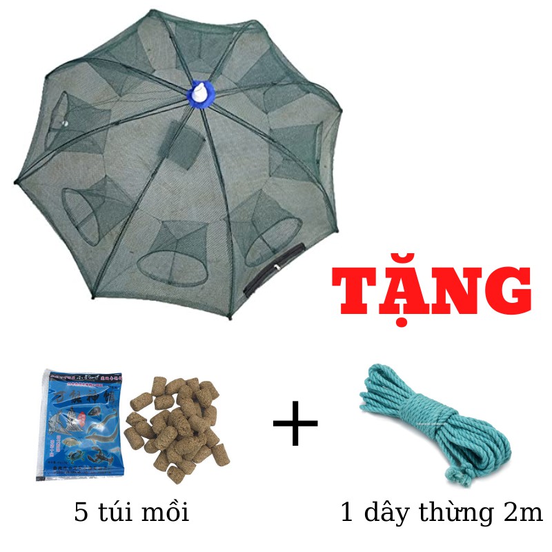 [ƯU ĐÃI QUÀ TẶNG] Lồng/ Lưới Đánh Bắt Cá Bát Quái 8 Cửa - TẶNG 5 Túi Mồi + 1 Bó Dây Thừng 2m (màu ngẫu nhiên)