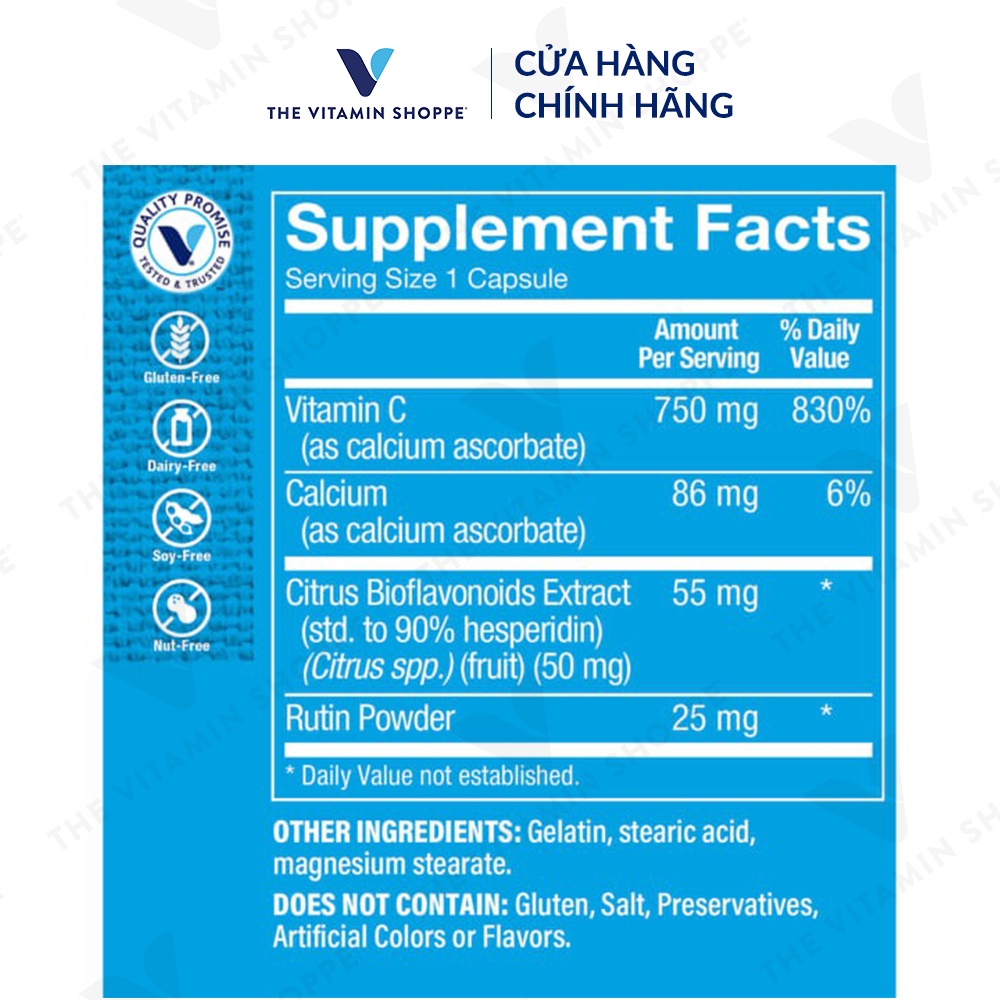 Viên uống tăng sức đề kháng THE VITAMIN SHOPPE Buffered C-Complex 100/300 viên