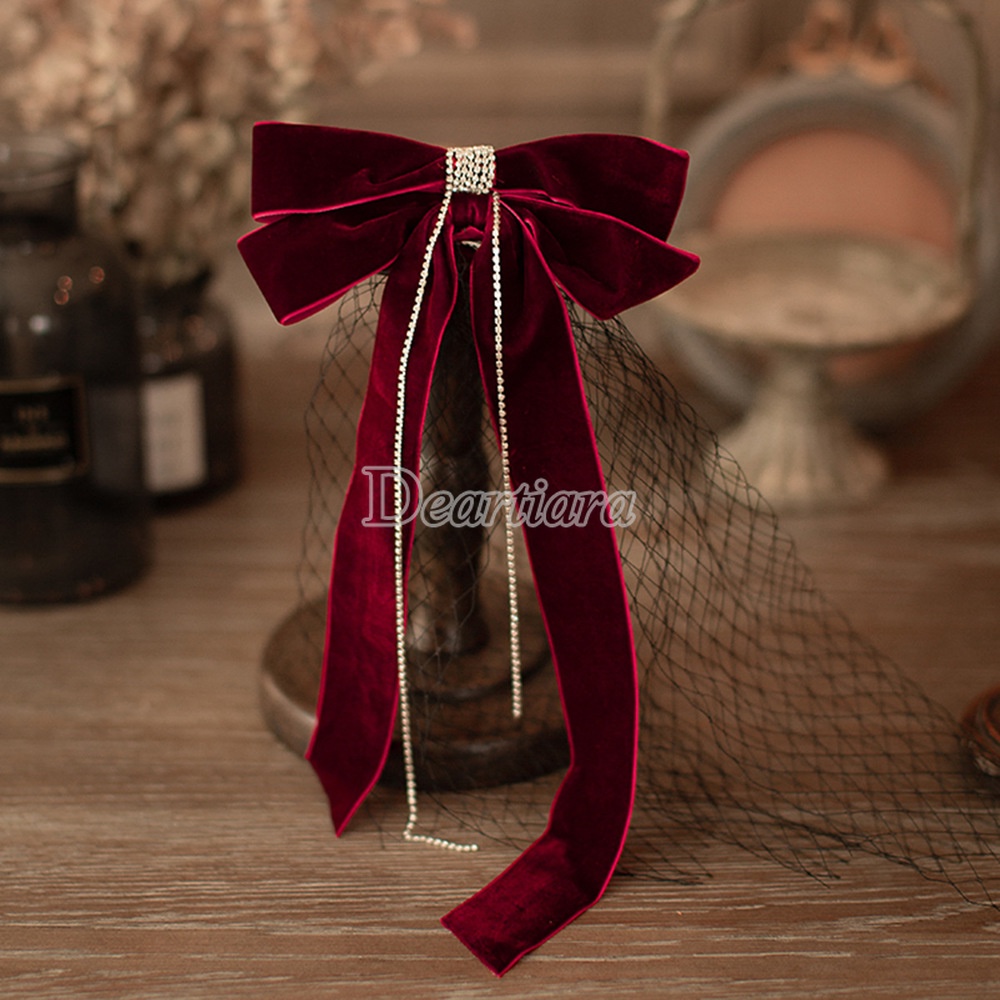 Vương Miện Cô Dâu Đính Nơ Đỏ Sang Trọng